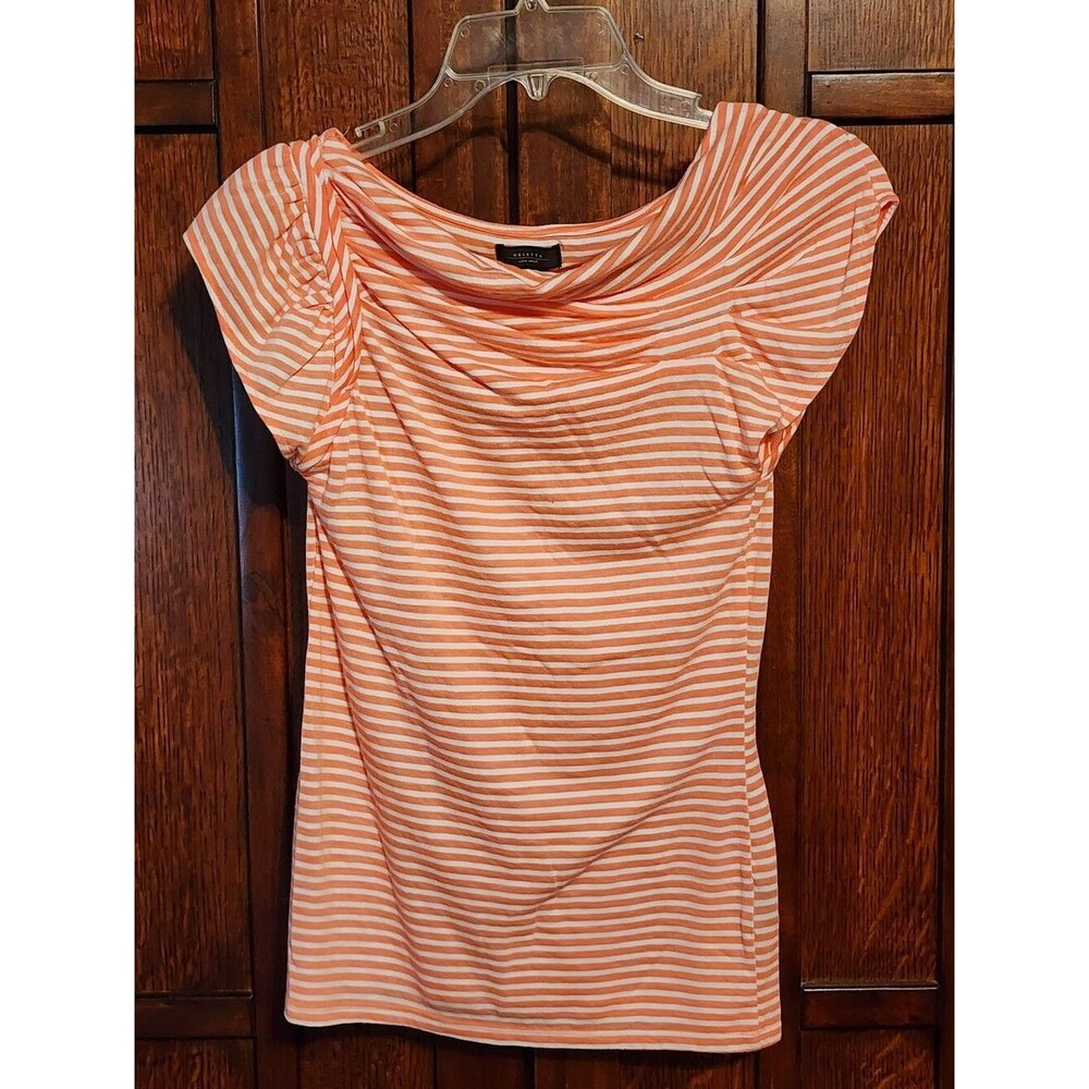 Deletta For Anthropologie Orange And White Striped Asymmetrical Top, XS